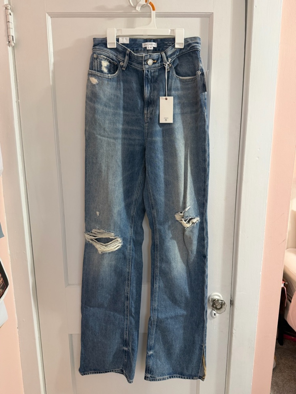 Good American Distressed Medium Blue Wide Leg Jeans